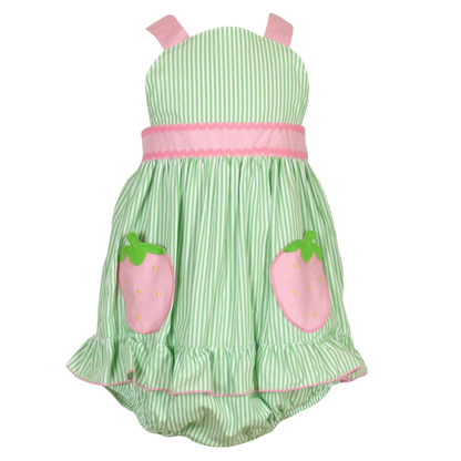 Green and pink baby bubble with strawberrys