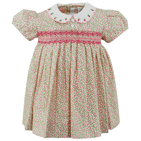 Floral dress with a white collar on a white background