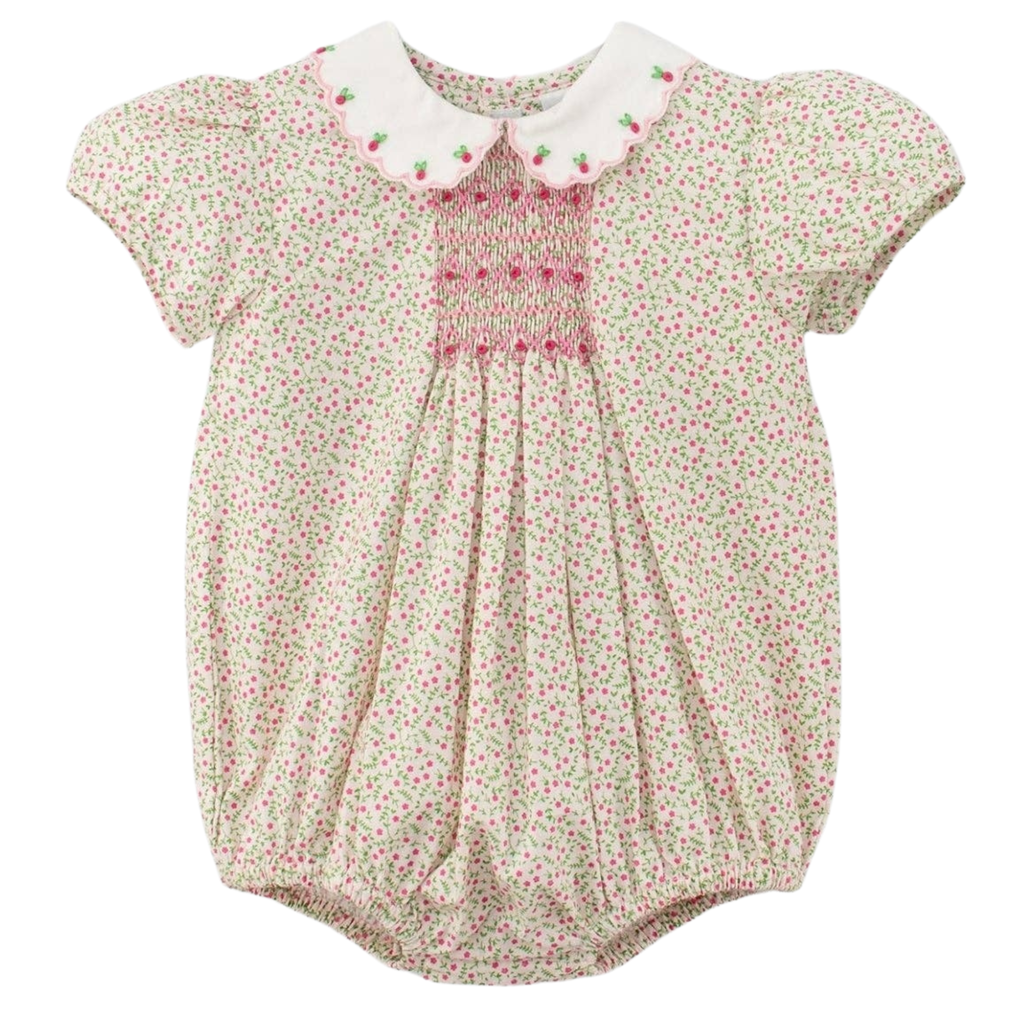 Tan Floral Smocked Bubble