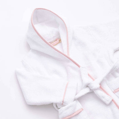 White robe with pink trim on a white background