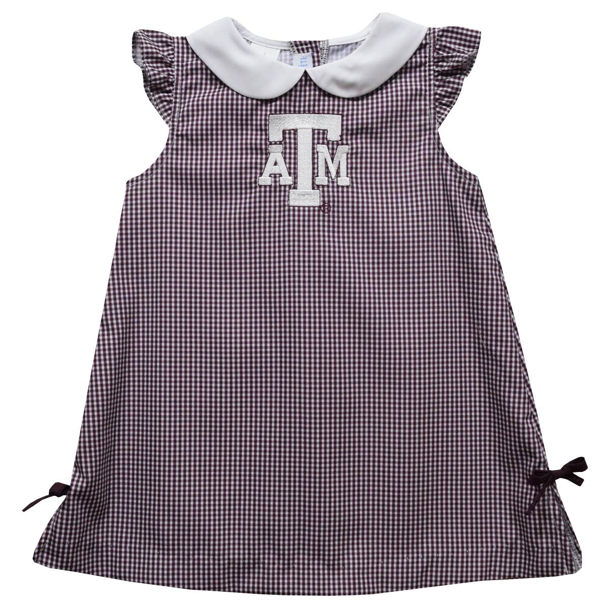Checkered dress with a collar and logo on a white background