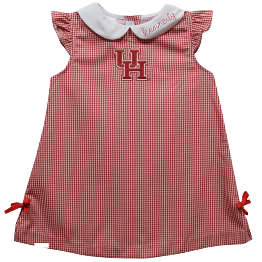 University of Houston Embroidered Gingham A Line Dress