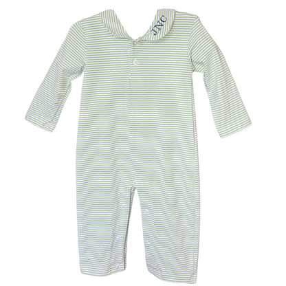 Green & White Stripe Long Romper