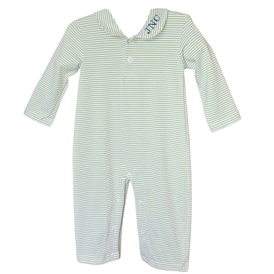 Green & White Stripe Long Romper