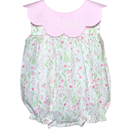 Embroidered Pink & White Lily Floral Bubble