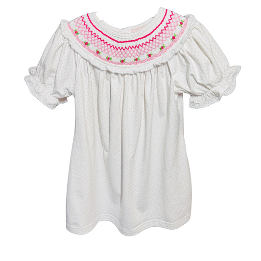Smocked White & Pink Flower Dress