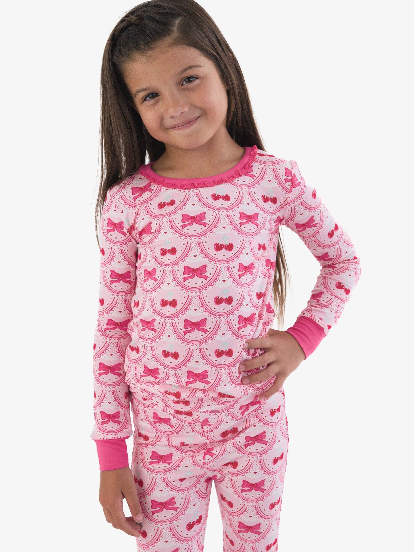 Love You Cherry Much Ruffle Long Sleeve Pajama Set