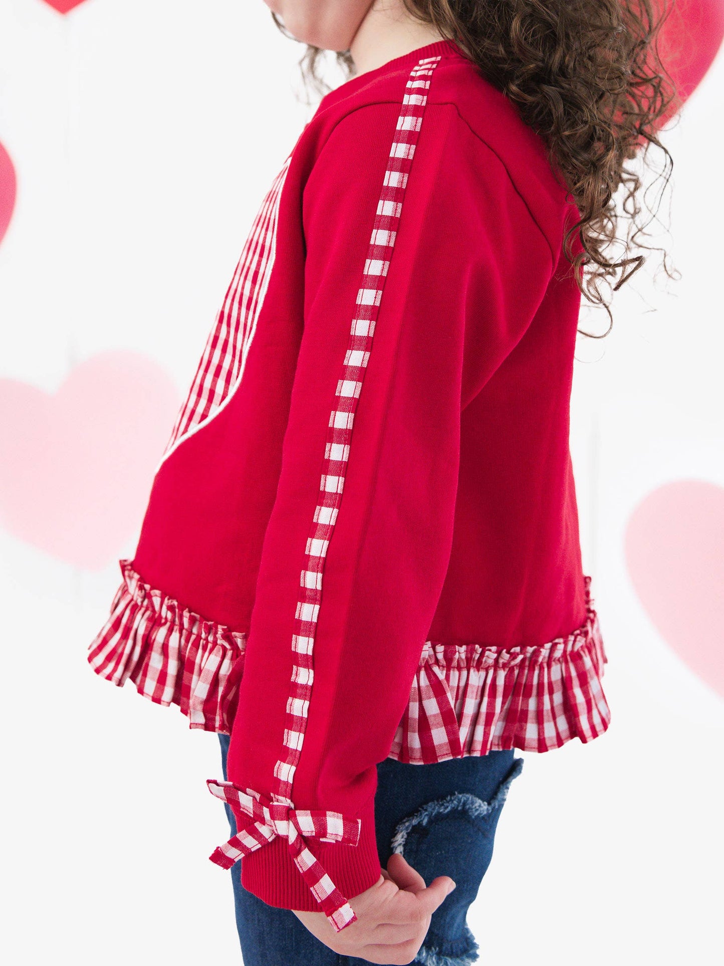 Heart Red Gingham Ruffle Bow Sweatshirt