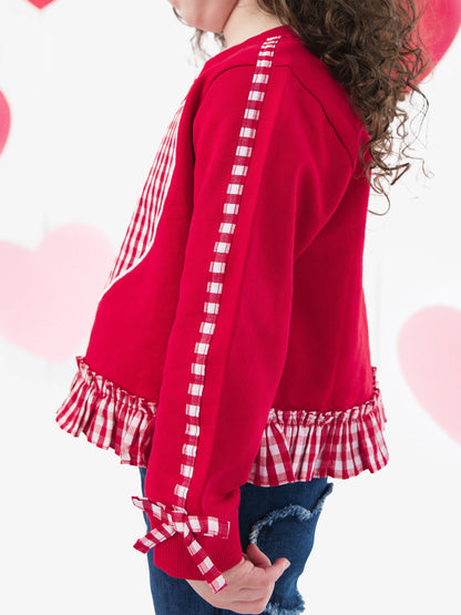 Heart Red Gingham Ruffle Bow Sweatshirt