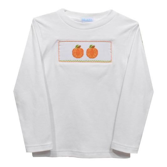 Pumpkin Smocked White Knit Long Sleeve Boys T-Shirt