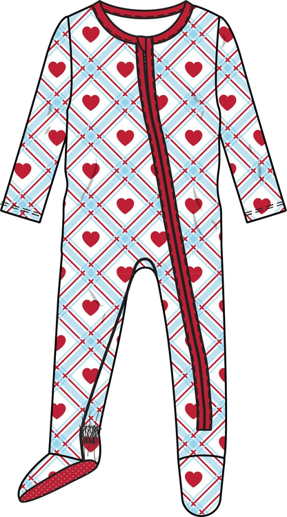 Sweetheart Plaid Footed One Piece Pajama