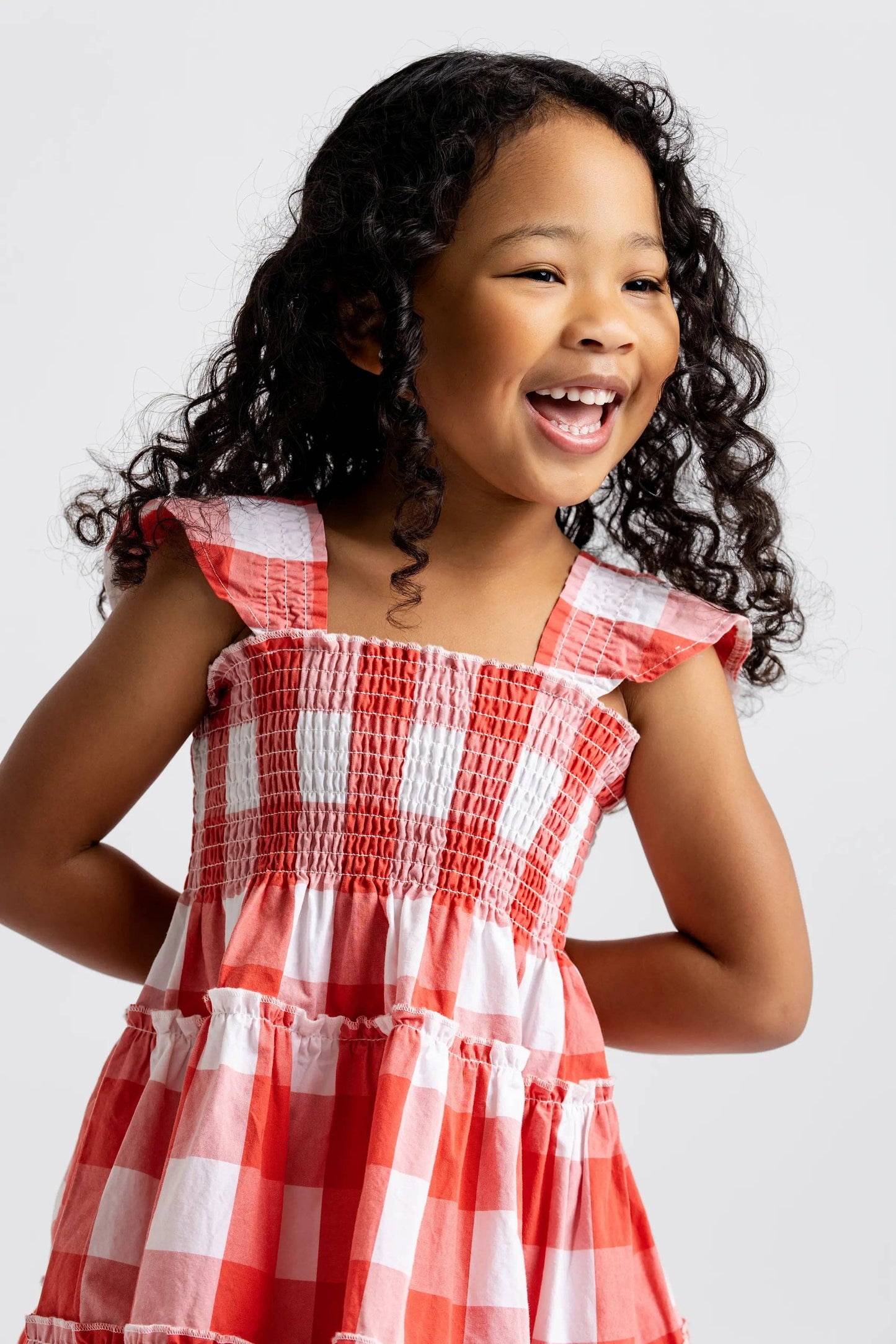 Flutter Sleeve Dress - Red Gingham