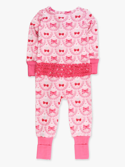 Love You Cherry Much Convertible Ruffle One Piece Footie Pajama