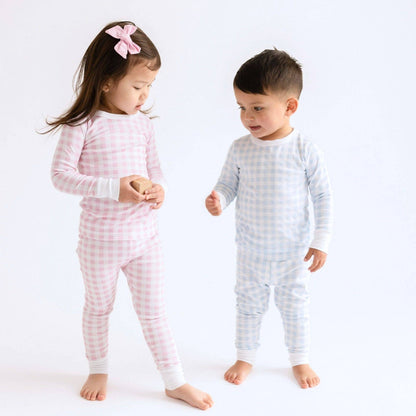 Baby Checks Long Pajamas - Pink